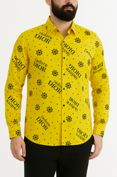 Men's yellow dior emboss casual shirt